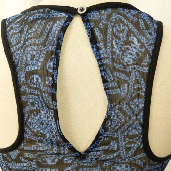 Urban Outfitters Ecote Sheer Blue Black Half Button Down Keyhole Tank Top XS - Picture 5 of 7